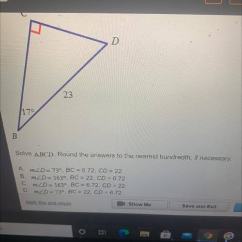 Analyze the diagram below and complete the instructions that follow. Solve triangle BCD. Round the