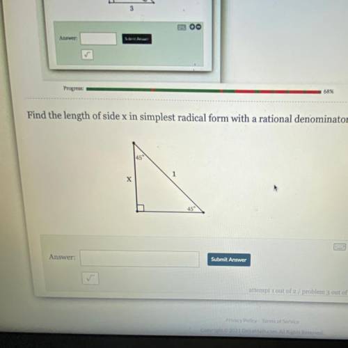 HELP!! Picture added:

Find the length of side x in simplest radical form with a rational denomina