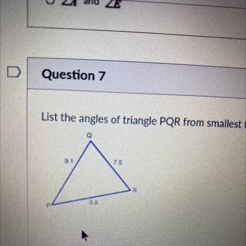 List the angles of triangle PQR from smallest to largest.