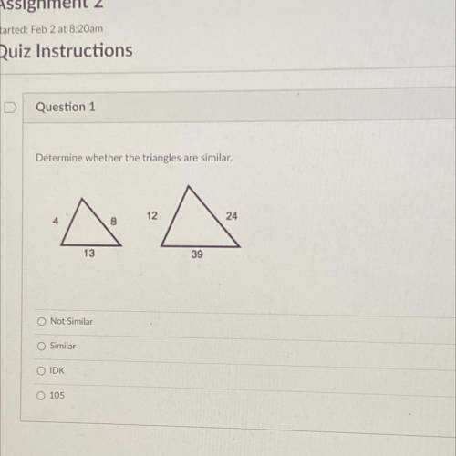 Determine whether the triangles are similar.