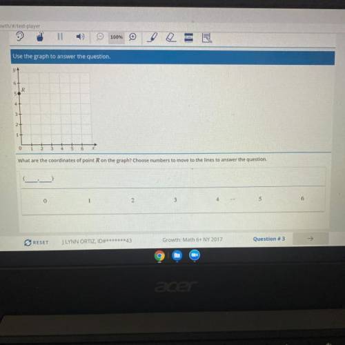 What are the coordinates of point R on the graph? Choose numbers to move to the lines to answer the