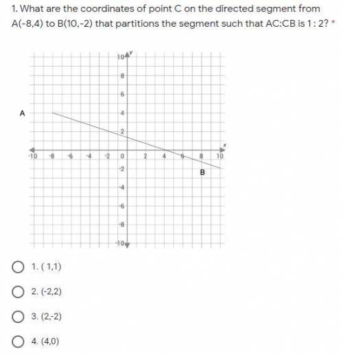 . What are the coordinates of point C on the directed segment from A(-8,4) to B(10,-2) that partiti
