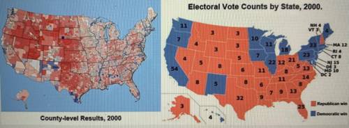 Together, these maps prove that

A. county-level votes for a state have no relationship to the can