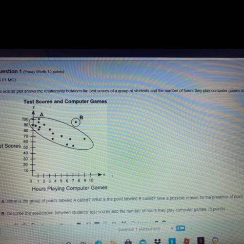 2

Question 1 (Essay Worth 10 points)
(06.01 MC)
The scatter plot shows the relationship between t