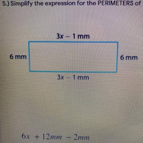 Write an expression (simplified) for the perimeter of the given figure.