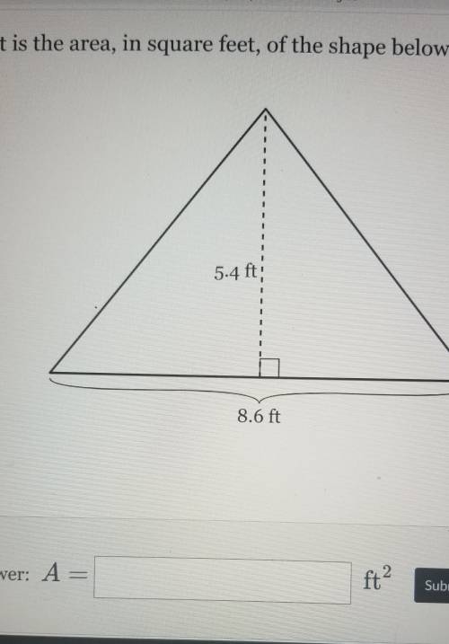 What is the area, in square feet, of the shape below? 5.4 ft 8.6 ft