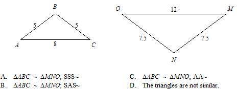 If the triangles are similar, write the similarity statement postulate.