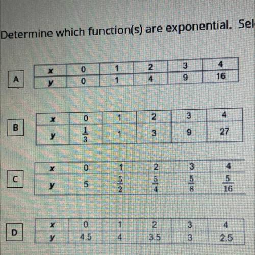 Determine which function(s) are exponential. Select all that apply.