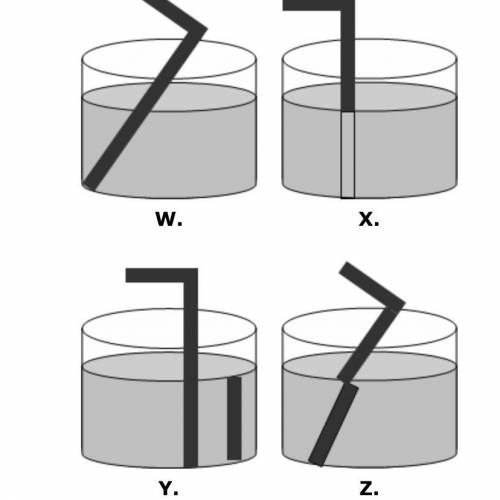 Which diagram shows an example of refraction?

W.
X.
Y.
Z.
A. 
Y
B. 
X
C. 
Z
D. 
W