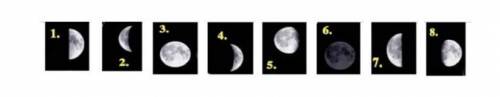 Beginning with the new moon, place the phases of the moon in order. Identify each phase.