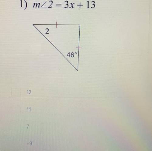Find the value of x.
1) m_2 = 3x + 13
y’all please help