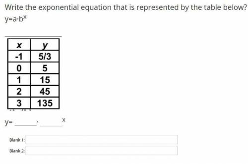 HELP! Write the exponential equation that is represented by the table below? y=a·b^x