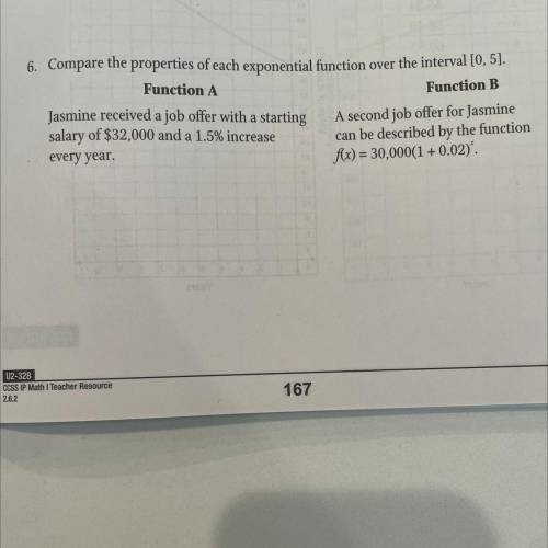 Compare the properties of each exponential function over the interval [0,5] Please Answer Fast