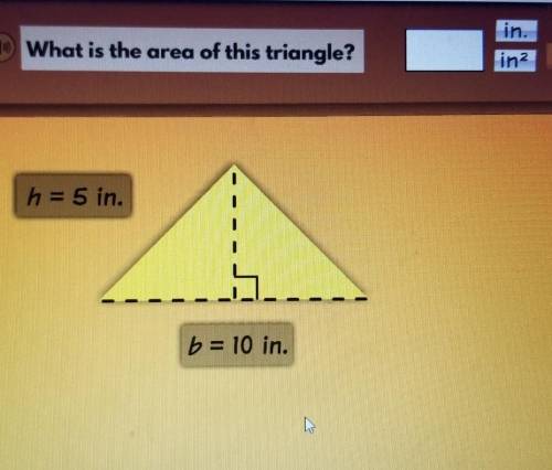 In. ina 2 » What is the area of this triangle? h = 5 in. . b = 10 in.