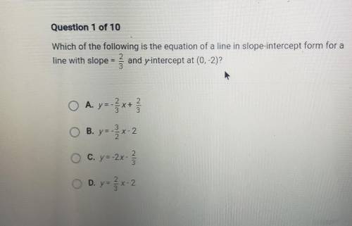 Which of the following is the equation of a line in slope-intercept form for a line with slope = an