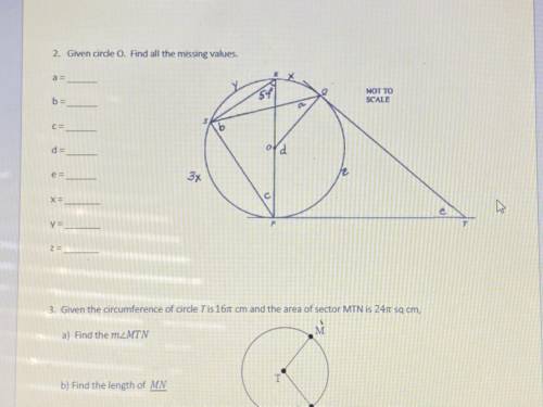 Given circle O. Find all the missing values