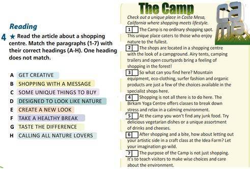 Read the article about a shopping centre. match the paragraphs (1-7) with their correct headlings (