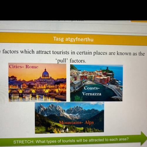 The factors which attract tourists in certain places are known as the

pull' factors.
Cities- Rome