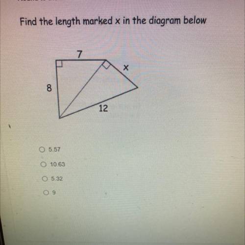 Find the length marked x in the diagram below