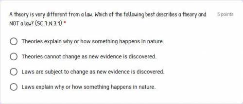 A theory is very different from a law. Which of the following best describes a theory and NOT a law