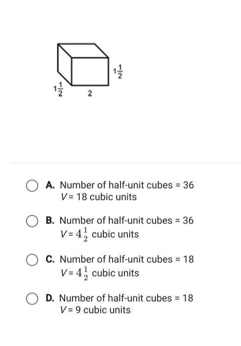 calculate the volume of the prism by first finding the total number of half unit cubes that will fi