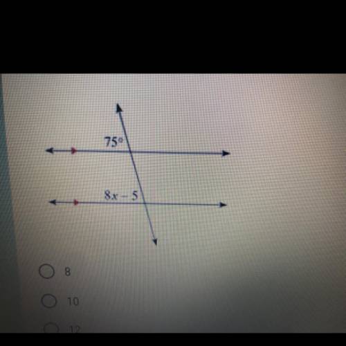 Find the value of x in the diagram below. 
A. 8
B. 10
C. 12
D. 14
