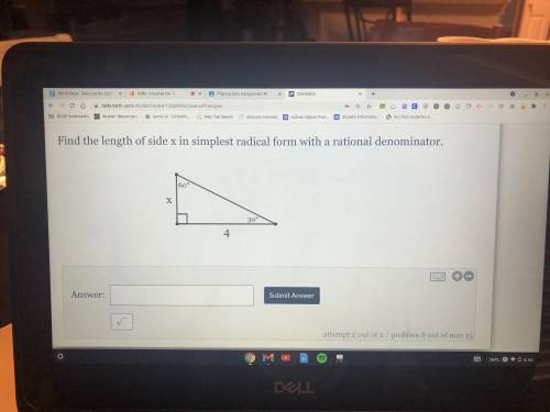 What is the length of side x in simplest radical form with a rational denominator?