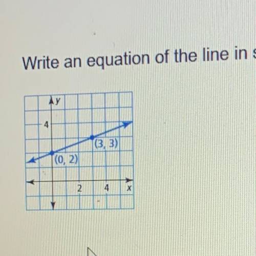 Write an equation of the line (0,2) and (3,3) in slope intercept form