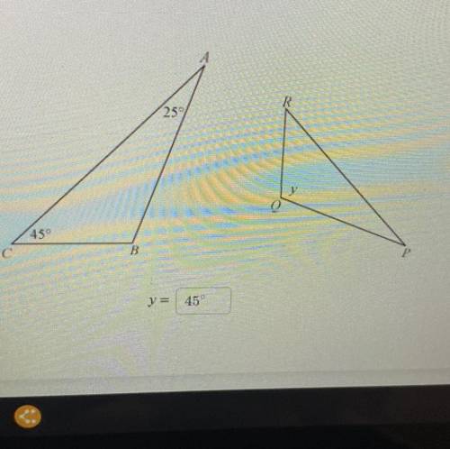 Find the value of y if the two triangles are similar ABC and PQR