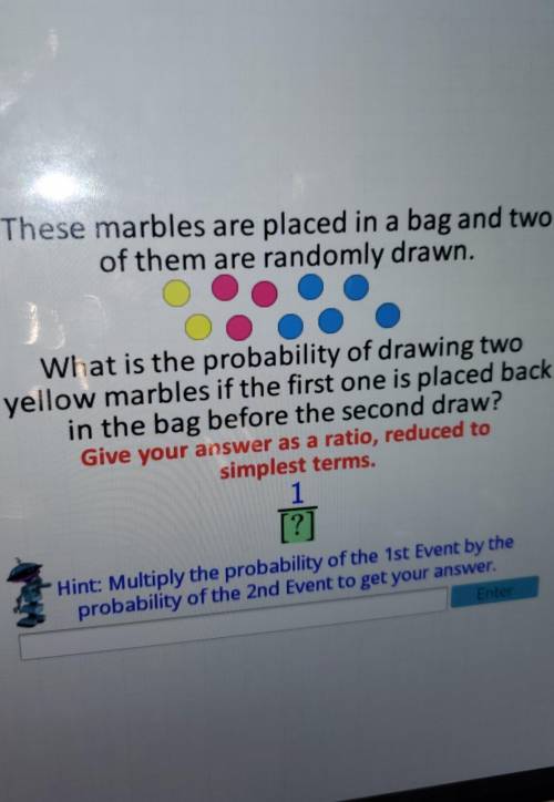 what is the probability of drawing two yellow marbles if the first one is placed back in the bag be
