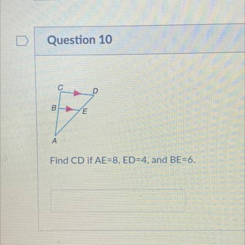 Find CD if AE=8, ED=4, and BE=6.