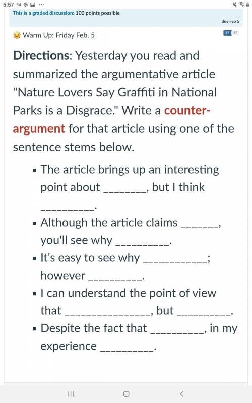Write an countour argument for that article using one of the sentence stem below.