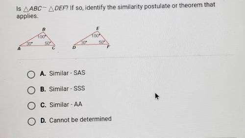 Is AABC-ADEF? If so, identify the similarity postulate or theorem that applies 30- A