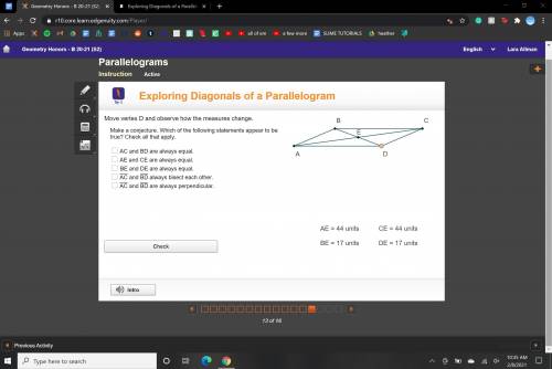 Exploring Diagonals of a Parallelogram