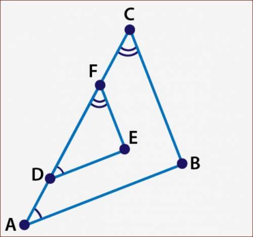 Plz help meeeeeee!
 

Name the similar triangles.
ΔABC ~ ΔDEF
ΔABC ~ ΔEFD
ΔABC ~ ΔDFE
ΔABC ~ ΔFED