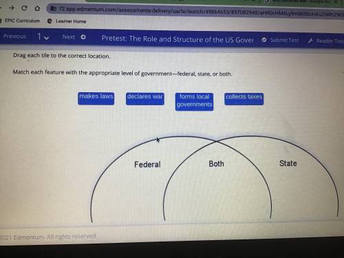 Match each feature with the appropriate level of government - federal, state, or both.