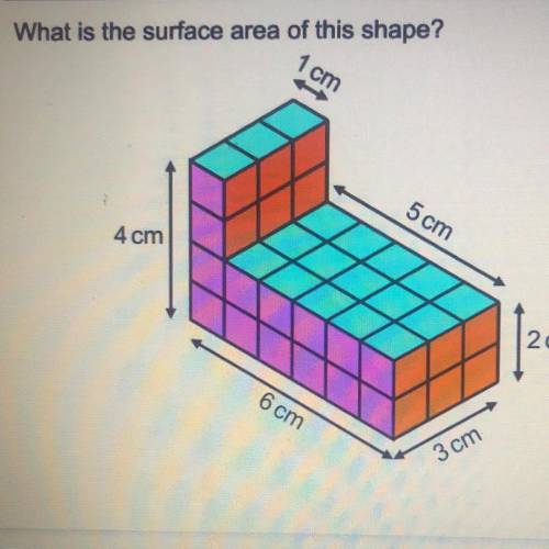 What is the surface area of this shape?
1 cm
5 cm
4 cm
2 cm
6 cm
3 cm
