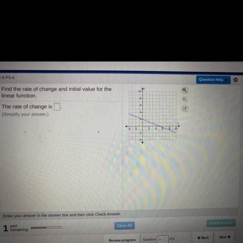 Find the rate of change and initial value for the

linear function.
The rate of change is
(Simplif