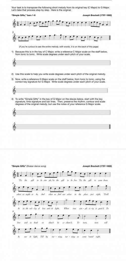 Need help on music homework on transposition.