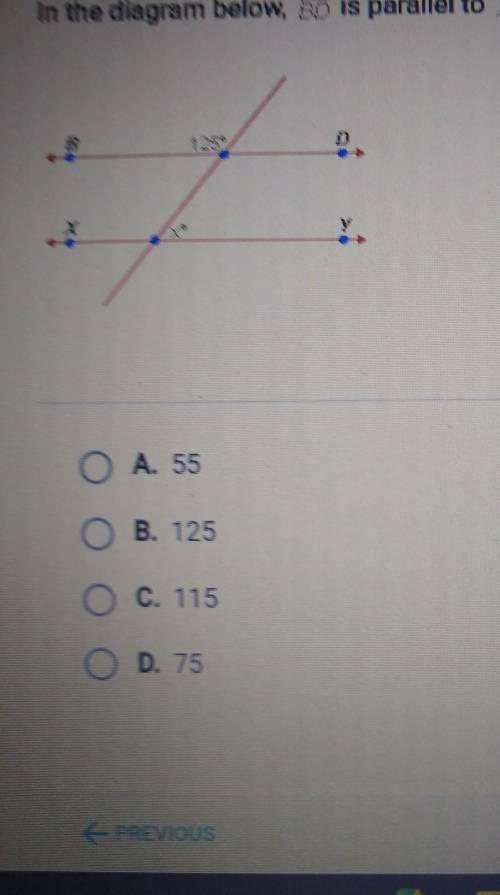 In the diagram below, BD is parallel to XY. What is the value of x?​