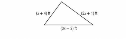 Write and simplify an expression to represent the perimeter of the triangle shown. Then find the va