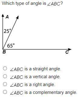 Please help! Giving brainliest!
Which type of angle is ∠ABC?