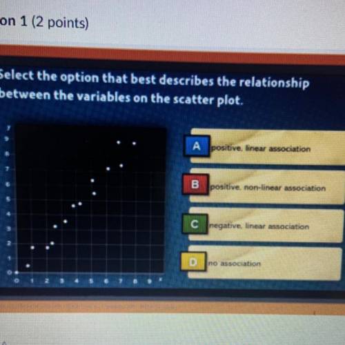 Select the option that best describes the relationship between the variables on the scatterplot.