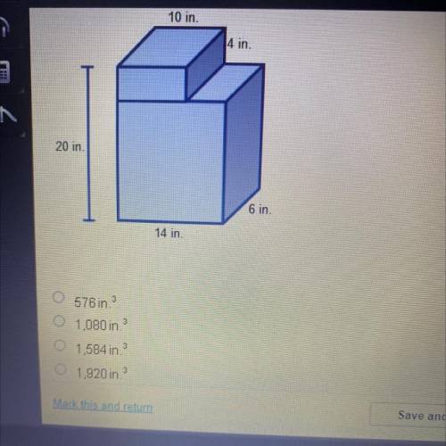 What is the volume of the container below?
10 in.
4 in.
20 in.
6 in.
14 in.