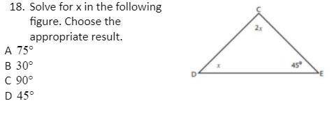 Solve for x in the following figure. Choose the appropriate result.