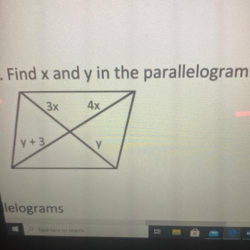 Find x and y in the parallelogram