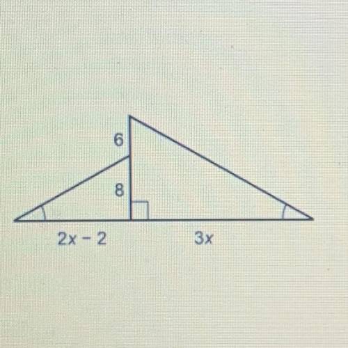 The two triangles are similar. 
What is the value of x ?