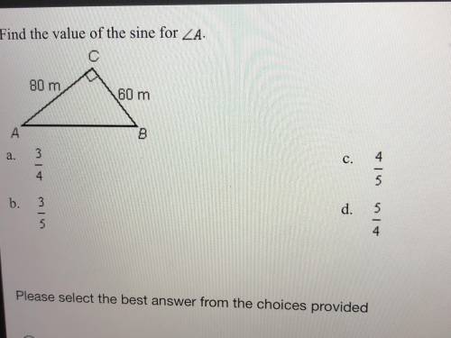 Find the value of the sine for angle A