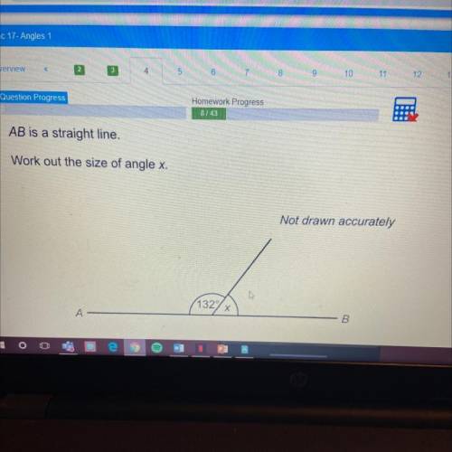 AB is a straight line.

Work out the size of angle x.
Not drawn accurately
(132
Х
A
B