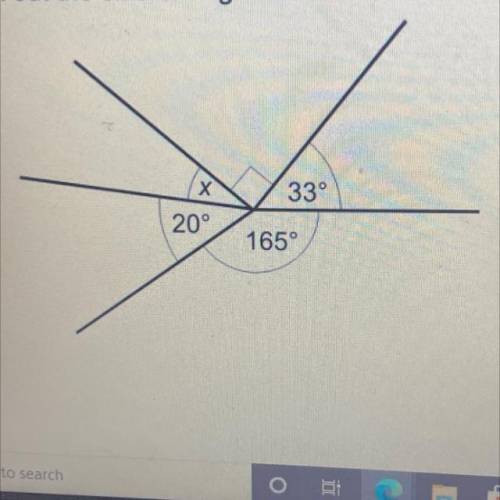 Work out the size of angle x.
33°
20°
165°